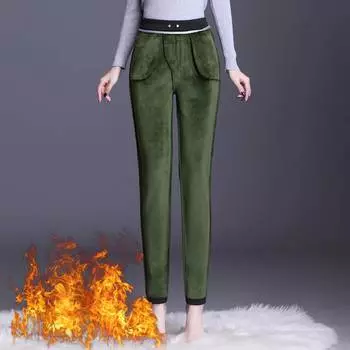 Женские утолщенные и подбитые брюки больших размеров на осень и зиму, удобные и теплые однотонные обтягивающие спортивные брюки 5XL