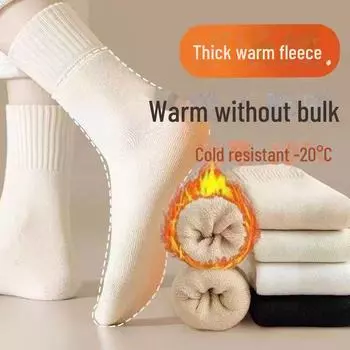 Женские утолщенные махровые носки: Теплые, однотонные, универсальные, средней высоты, носки-тапочки для зимы Terry five colors, One size nude socks