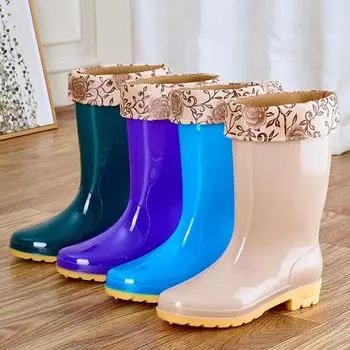 Женские утолщенные нескользящие резиновые сапоги, теплая резиновая и хлопковая водонепроницаемая обувь, защитная обувь для труда. Low-top, 37, no cotton cover зелёный