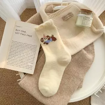 Женские утолщенные плюшевые бархатные носки с рисунком бегущей собаки, кролика, животного, осенне-зимние теплые носки для сна, мягкие удобные носки до середины икры