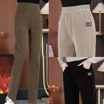 Женские утолщенные повседневные брюки, плюшевые брюки-карандаш, женские брюки, эластичные, с высокой талией, прямые, повседневные, с подкладкой, женские брюки S чёрный