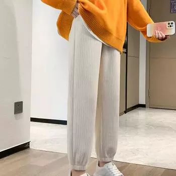 Женские утолщенные повседневные однотонные спортивные брюки на шнурке на весну и осень 3XL