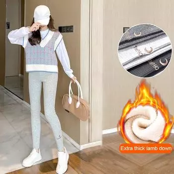 Женские утолщенные термоштаны, однотонные теплые леггинсы с высокой талией из овечьей шерсти, тонкие эластичные брюки 2XL