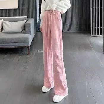 Женские утолщенные вельветовые брюки, прямые свободные брюки с завязками 2XL