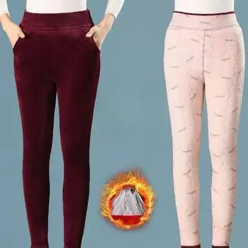 Женские утолщенные вельветовые брюки, зимние новые теплые брюки с высокой талией для людей среднего и пожилого возраста, эластичные хлопковые однотонные брюки большого размера 2XL вино красного