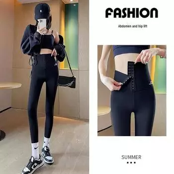 Женские утягивающие штаны для йоги с высокой талией и бедрами - спортивные леггинсы весна/осень five points, S чёрный