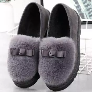 Женские уютные домашние тапочки с закрытым задником и пушистой плюшевой подкладкой для дома и улицы, зимние теплые мокасины с флисовой подкладкой для женщин 36