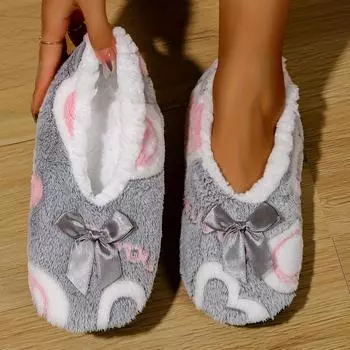 Женские уютные плюшевые тапочки с рисунком в виде сердца с нескользящей подошвой, теплая домашняя обувь, всесезонные удобные носки-тапочки 35-37 темно-серого