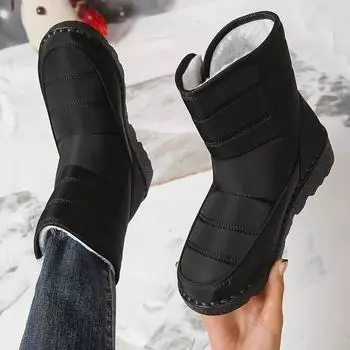 Женские уютные зимние сноубутсы - Мягкие, нескользящие плюшевые ботильоны на платформе и регулируемые ремешки для активного отдыха, повседневные сноубутсы 35
