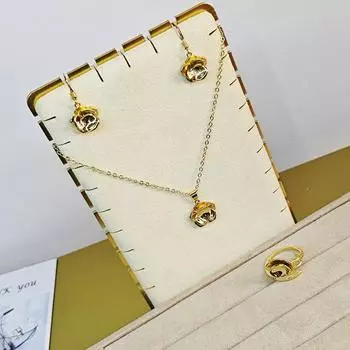 Женские ювелирные изделия цвета шампанского золота, серьги, кольца, подвески, цепочки, комбинированный набор, маленькие свежие изысканные наборы цветов золотой