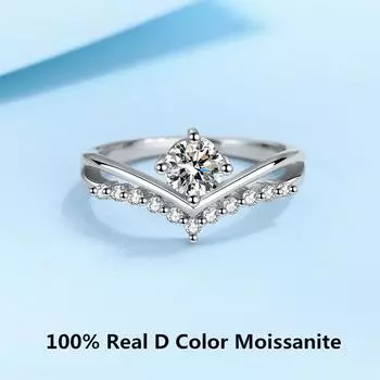 Женские ювелирные изделия из стерлингового серебра 0,5 карата, настоящий цвет D, кольцо с муассанитом, белое золото 14 карат, никогда не выцветают, кольца для коктейльных вечеринок для девочек 5