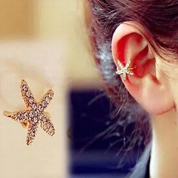 Женские ювелирные изделия Элегантные серьги-гвоздики с изображением сердца любви и морской звезды со стразами, клипсы для ушей
