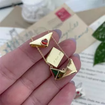 Женские ювелирные изделия Ремешки День святого Валентина Любовь Конверт Коробка Ожерелье Открытие Я люблю тебя Пословицы Ожерелье Подарок для девушки золотой