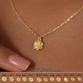 Женские ювелирные изделия Ремешки Модные камни месяца рождения Подвеска Стереоскопическое украшение Цветок Подвеска Ожерелье Цепочка для свитера