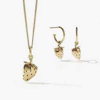 Женские ювелирные изделия ремешки с милой маленькой золотой клубникой кулон ожерелье серьги комплект подарок для девушки
