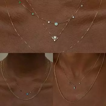 Женские ювелирные изделия Ремешки Синие слезы Компактное ожерелье Синие капли Блестки Двойные слои Ожерелье Подарки для подруг