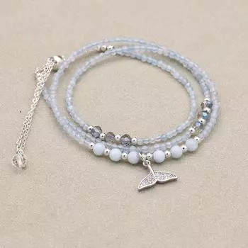 Женские ювелирные изделия ручной работы, трехслойные браслеты с аквамарином и рыбьим хвостом 2 мм, ожерелье двойного назначения, богемный браслет из бисера