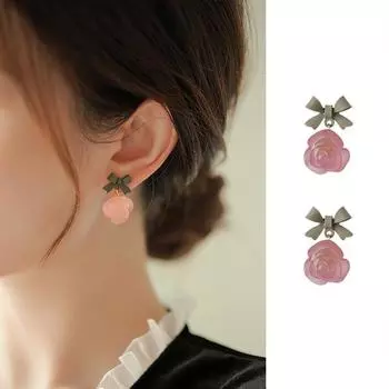 Женские ювелирные изделия, серьги с бантом, милый дизайн, серьги-капли с розовым цветком для женщин, подарки на вечеринку