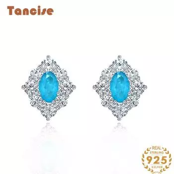 Женские ювелирные изделия Tancision, темпераментные серьги Palaiba в форме яйца 6 * 9, инкрустированные синим озером, 925 пробы синий