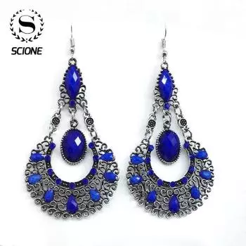 Женские ювелирные изделия в этническом стиле, преувеличенные серьги с цветочной корзиной, женские длинные серьги в стиле ретро красный