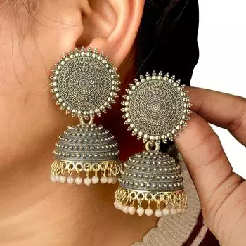 Женские ювелирные серьги для женщин Традиционные позолоченные цветочные серьги золотисто-розовые Jhumkas с жемчугом и шипами серьги-капли для женщин Подарок для сестры