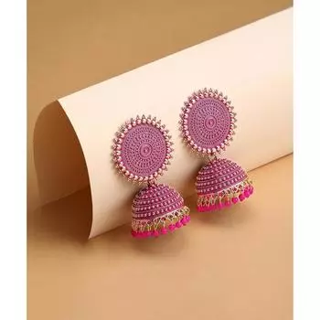 Женские ювелирные серьги для женщин Традиционные позолоченные цветочные серьги золотисто-розовые Jhumkas с жемчугом и шипами серьги-капли для женщин Подарок для сестры