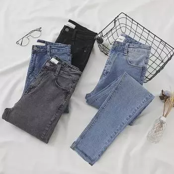 Женские узкие эластичные джинсы-карандаш с высокой талией на осень/зиму 2021 г. серый/синий