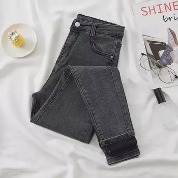 Женские узкие эластичные джинсы-карандаш с высокой талией — универсальный корейский стиль, зима 2021 г. 26