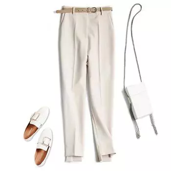 Женские узкие брюки-сигареты Off-White с высокой талией — легкие, прямые, повседневные, весенний стиль L