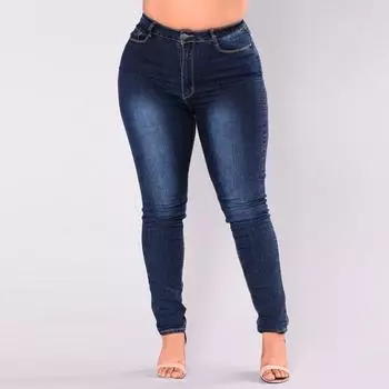 Женские узкие джинсы из эластичного денима больших размеров, брюки с высокой талией, брюки XXL синий