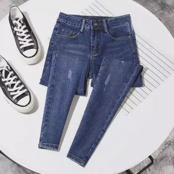 Женские узкие джинсы с высокой талией 2023 года — новые облегающие колготки в корейском стиле с девятью точками 28