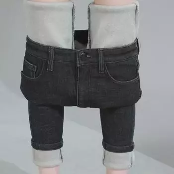 Женские узкие джинсы с высокой талией и флисовой подкладкой для осени и зимы 27