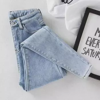 Женские узкие джинсы с высокой талией — облегающие эластичные брюки-карандаш на весну, осень и зиму 2021 года. 28 черный серый