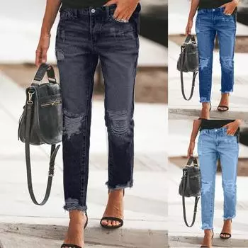 Женские узкие леггинсы с пуговицами спереди и сзади, с карманами, отверстиями, рабочие брюки, джинсовые брюки L чёрный