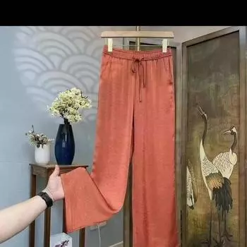 Женские узкие прямые брюки широкого кроя высокого класса 2024 года, новые повседневные свободные брюки с девятью углами на весну и осень XL оранжевый