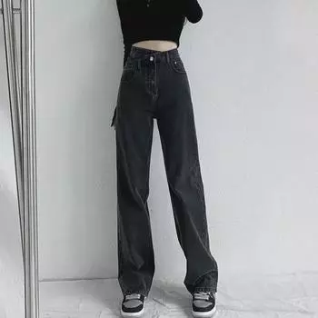 Женские узкие прямые джинсы с высокой талией — летнее настроение с перекрестным дизайном и широкими штанинами M