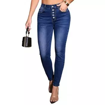 Женские узкие трендовые рваные повседневные модные прямые джинсы L синий