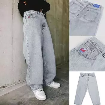 Женские узоры с вышивкой. Уличная одежда. Джинсы. Повседневные синие свободные джинсы в стиле хип-хоп в стиле ретро. L светло-синий