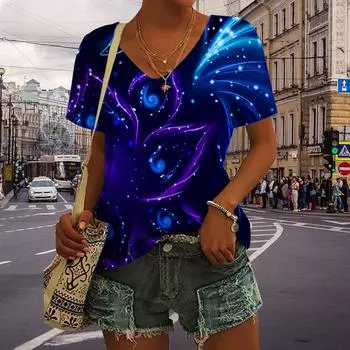 Женские V-образные с коротким рукавом с короткими рукавами. XS синий