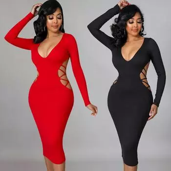 Женские V-образные вырезы с длинными рукавами, ажурные, для подружек невесты, свадебные длинные платья, вечерние миди, бальные платья S чёрный