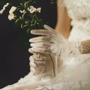 Женские вечерние перчатки до запястья, прозрачные кружевные перчатки с полным пальцем, свадебные перчатки с полным пальцем A