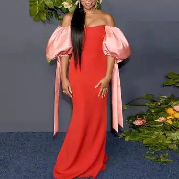 Женские вечерние платья макси без бретелек на шнуровке с открытыми плечами и короткими пышными рукавами в стиле пэчворк с открытой спиной Вечерние сексуальные платья на день рождения Наряды