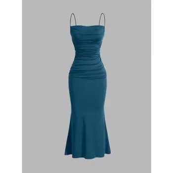 Женские вечерние платья макси на тонких бретельках элегантные облегающие формальные вечерние свадебные гостевые летние платья XS синий