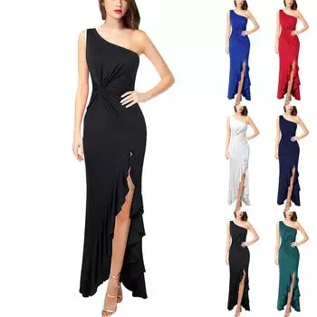 Женские вечерние платья на одно плечо, большие свободные узкие платья, длинное платье XL синий