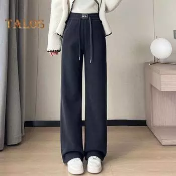 Женские вельветовые брюки, эластичные, с высокой талией, прямые, широкие, длинные брюки, однотонные, с утолщенной флисовой подкладкой L абрикосовый