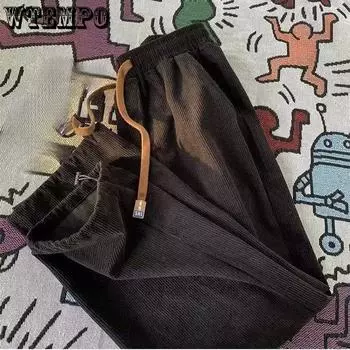 Женские вельветовые брюки на весну и осень, свободный спортивный покрой, завязывающиеся на щиколотке, повседневные шаровары S коричневый