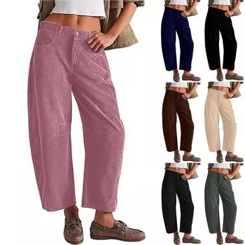 Женские вельветовые брюки, повседневные женские однотонные вельветовые свободные прямые брюки L бежевый