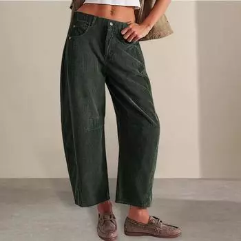 Женские вельветовые брюки с эластичной талией, средней посадкой, застежкой-молнией на пуговицы, широкие повседневные брюки с карманами S темно-серого