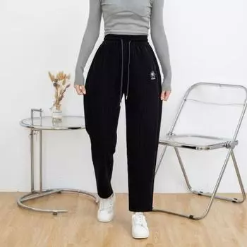 Женские вельветовые брюки с флисовой подкладкой из синели, утолщенные повседневные брюки свободного кроя, осенне-зимние теплые удобные женские брюки 2XL чёрный