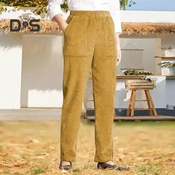 Женские вельветовые брюки с высокой талией, однотонные зимние теплые повседневные брюки с боковыми карманами для домашнего офиса, ежедневные занятия спортом на открытом воздухе S чёрный